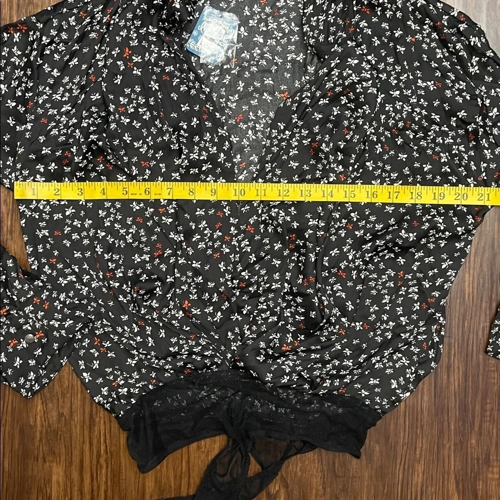 NWT Free people ladylike carbon combo floral black white long sleeve bodysuit M